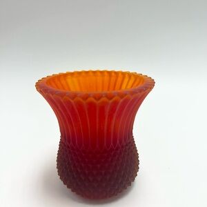 🔶♦️Faroy Uranium Glass Votive Diamond Point Amberina Red Candle Holder/Vase.
